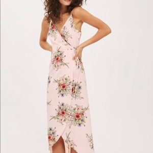 Topshop light pink floral wrap dress